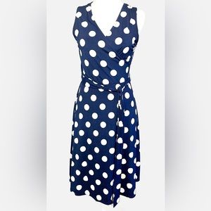 Mix by 41 Hawthorn Navy Blue White Polka Dot Faux Wrap Dress Small